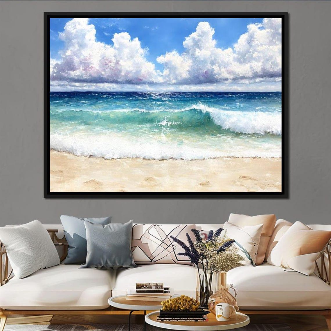 Turquoise Ocean Wave Breaking on a Sunny Sandy Beach Wall Poster - Image 3