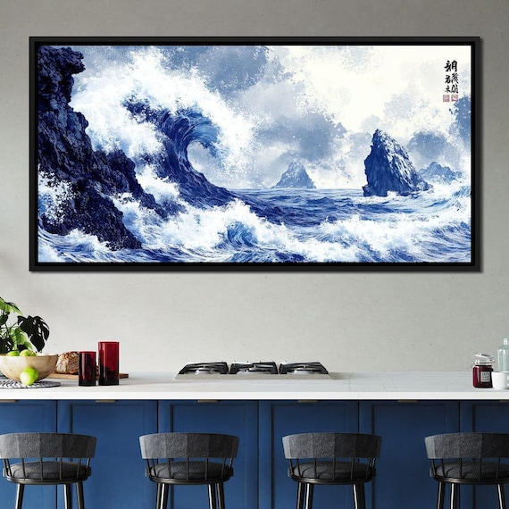 Ocean Symphony Of Waves Coastal Wall Art Blue Ocean Home Decor Sea Landscape Painting Nautical Artwork By Nichecanvas