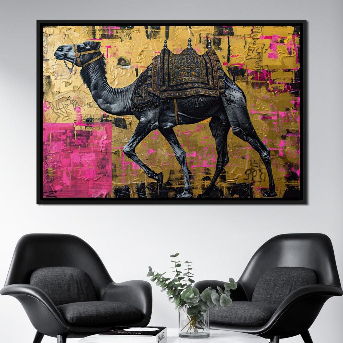 Regal Camel Gold Pink Graffiti Background Ornate Saddle Wall Art Print - Image 2