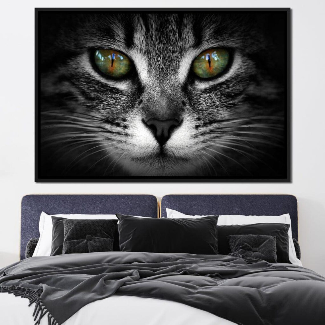 Green Eyed Tabby Cat Close Up Selective Color Intense Gaze Feline Wall Art - Image 2