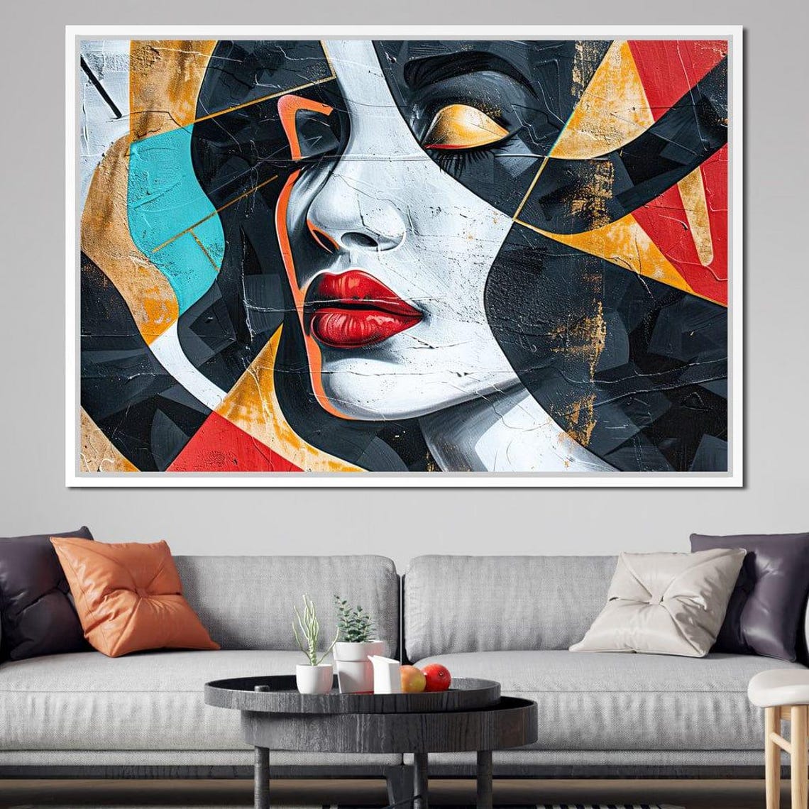 Cubist Muse Geometric Female Face With Red Lips Modern Art Poster - Image 3