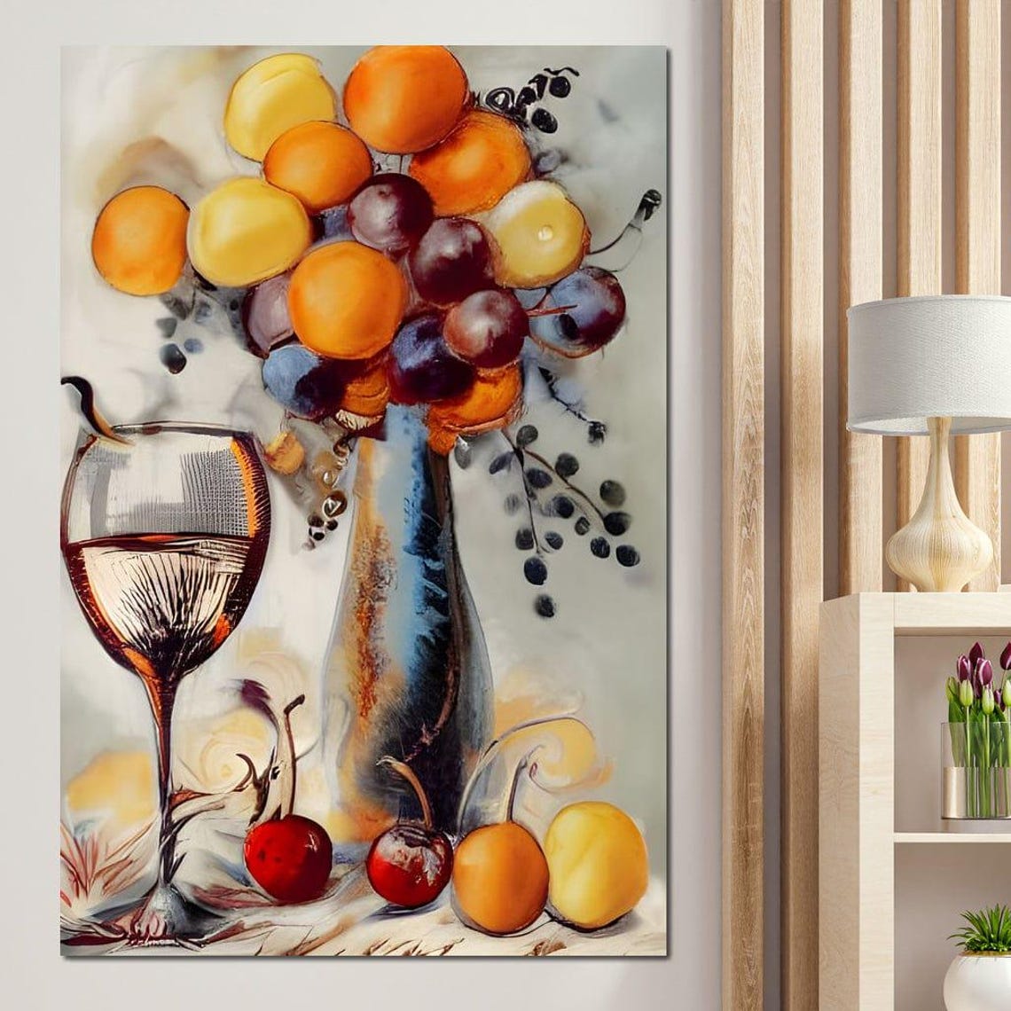 Red Wine Glass And Fruit Vase Modern Still Life Wall Art Poster - Image 4