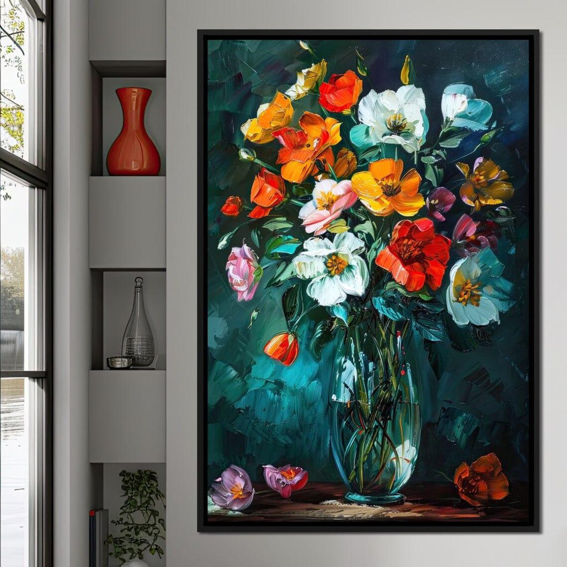 Bouquet Of Vibrant Poppy Dreams Glass Vase Floral Oil Poster