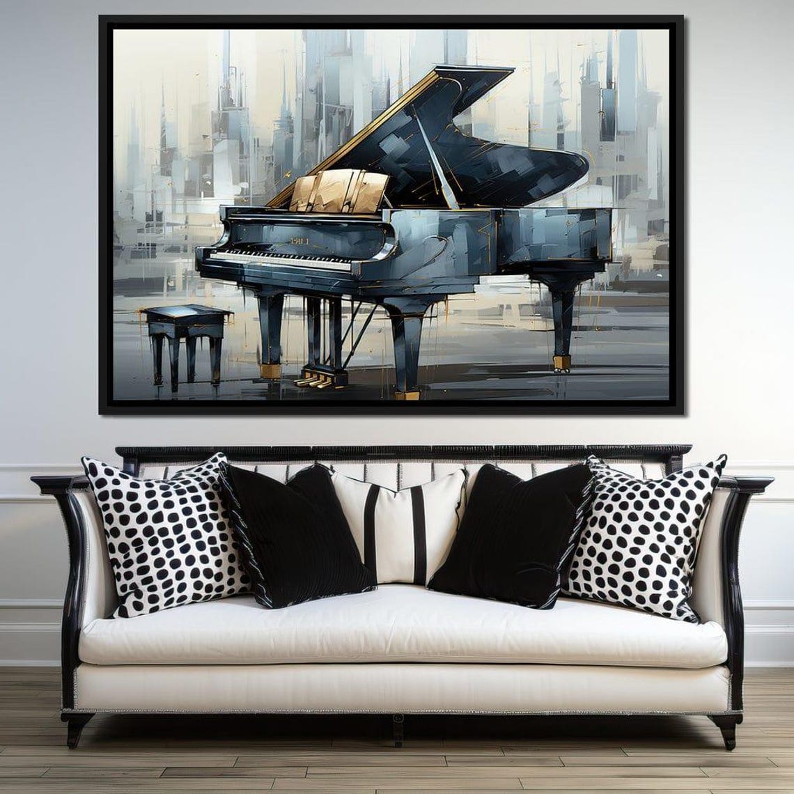 Grand Piano Gray Gold Abstract Watercolor Music Theme Wall Poster - Image 3
