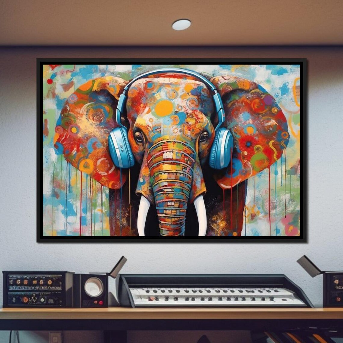 Pop Art Elephant Wearing Headphones Colorful Music Lover Wall Art - Image 3