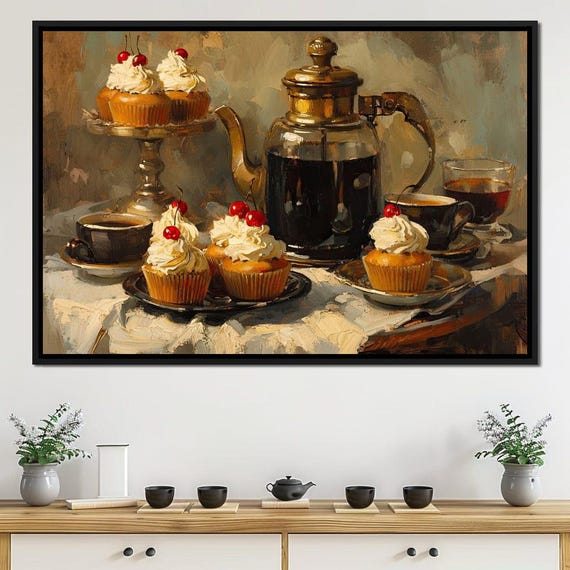 Cherry Topped Mornings Cupcake Art Kitchen Decor Morning Coffee Cozy Breakfast Scene Food Still Life Home Decor By Nichecanvas