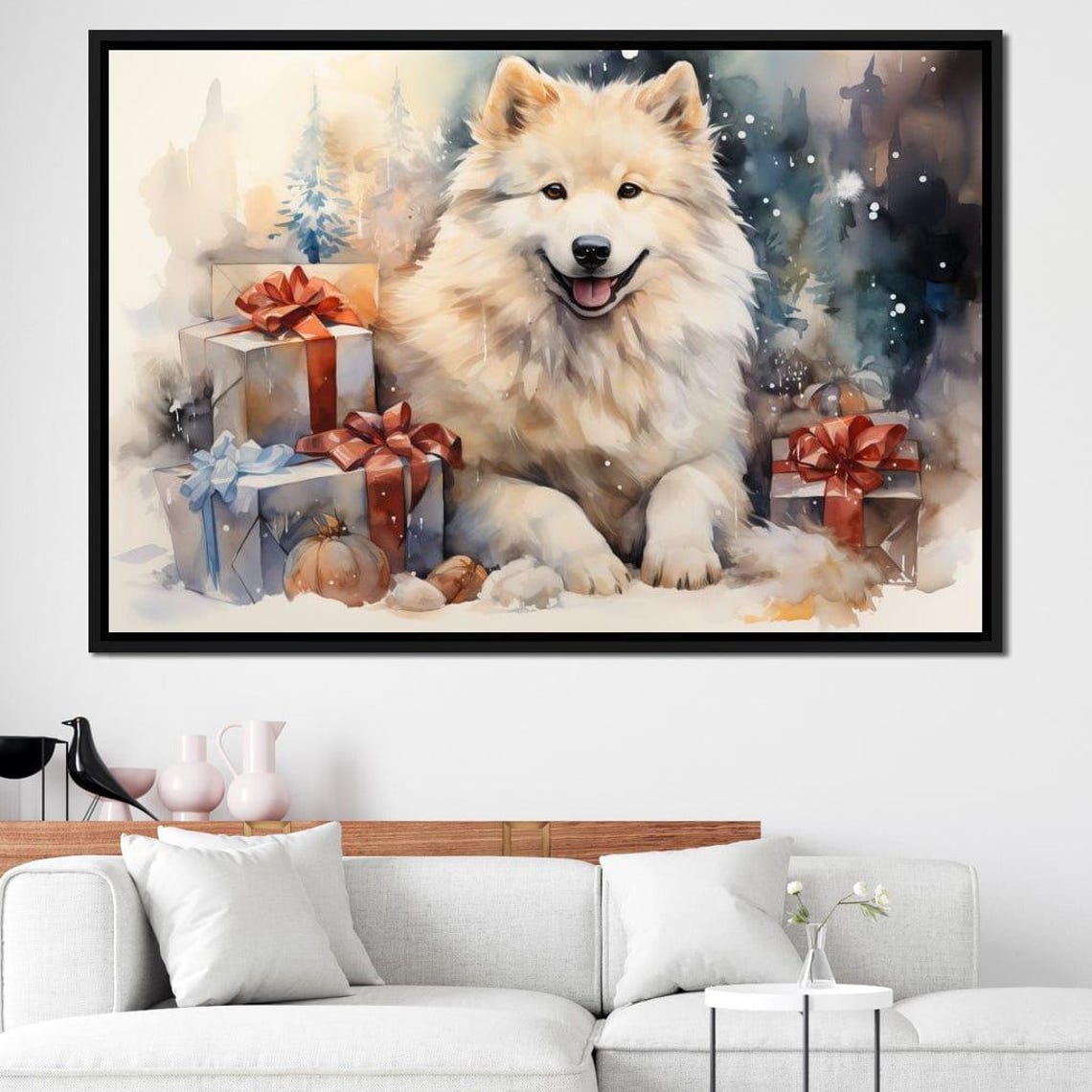 Smiling Samoyed Dog Christmas Gifts Snow Watercolor Winter Art Print - Image 2