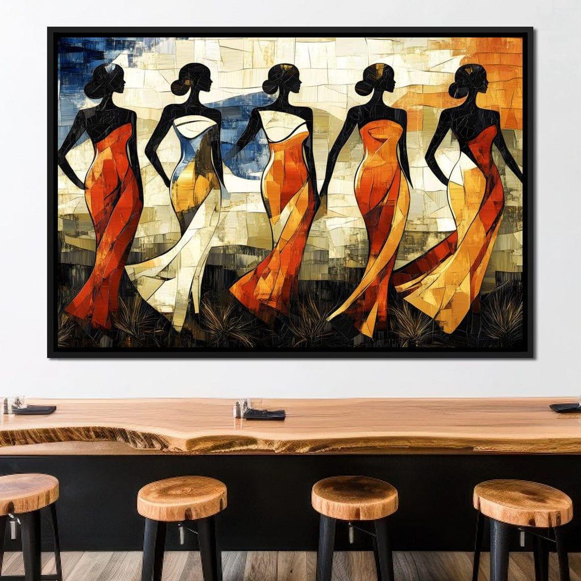 Five Dancing Women Mosaic Style Silhouette Figures Wall Poster - Image 2