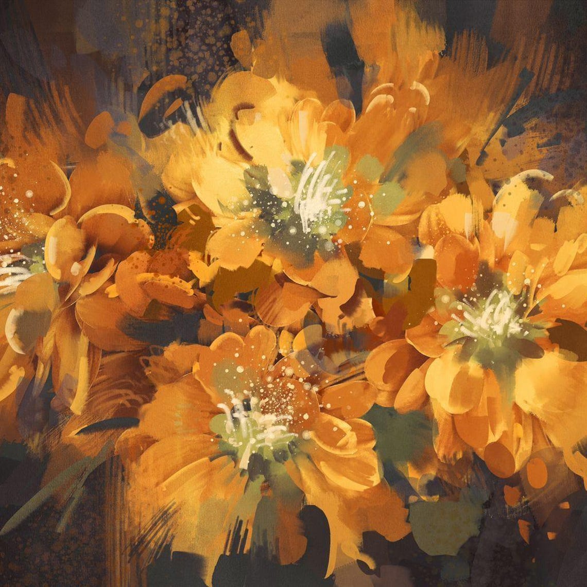 Golden Orange Impressionist Flower Blossoms Warm Canvas Bloom Poster - Image 3