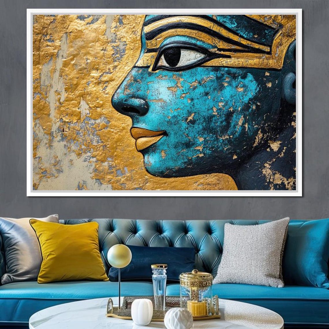 Egyptian Pharaoh Turquoise Gold Profile Ancient Egypt Wall Art Print