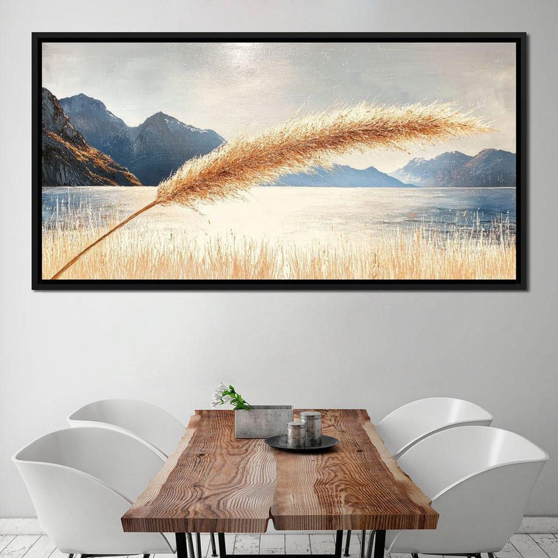 Golden Pampas Grass Swaying Over Serene Mountain Lake Scenic Poster - Image 2