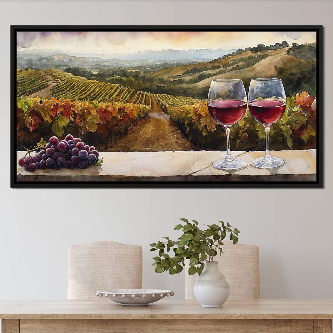 Vineyard Hills Wine Glasses Watercolor Wine Country Landscape Poster - Image 3