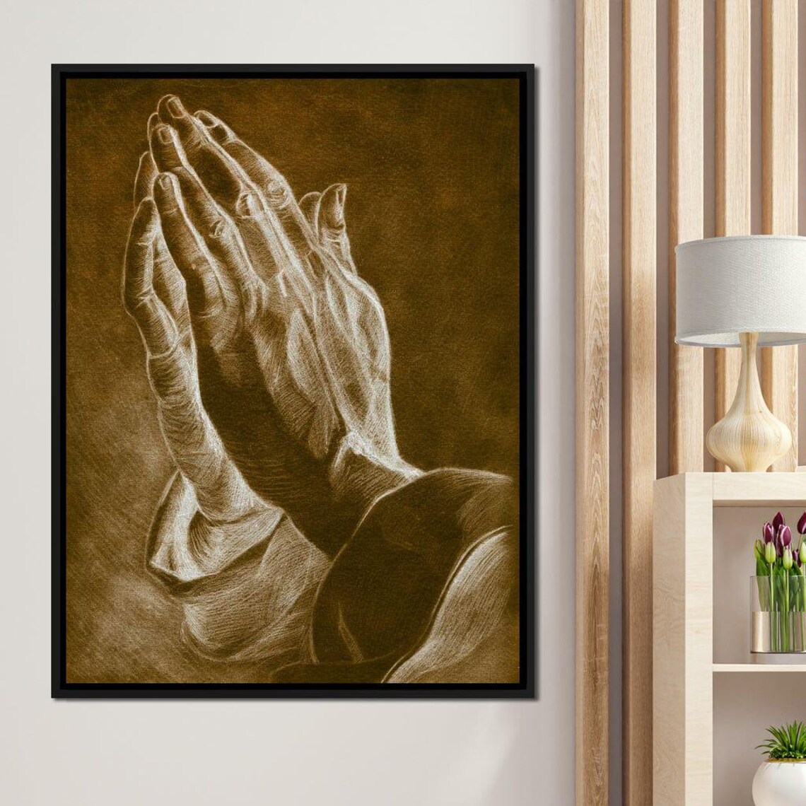 Praying Hands Faith Sketch Warm Sepia Tones Spiritual Serenity Wall Art Poster