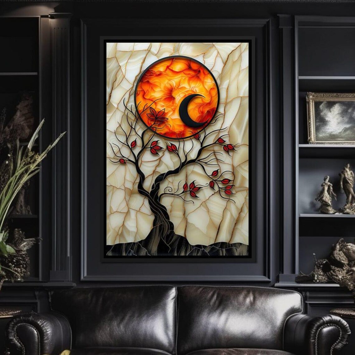 Solar Flare Through Leaves, Sun and Moon Tree Art Print