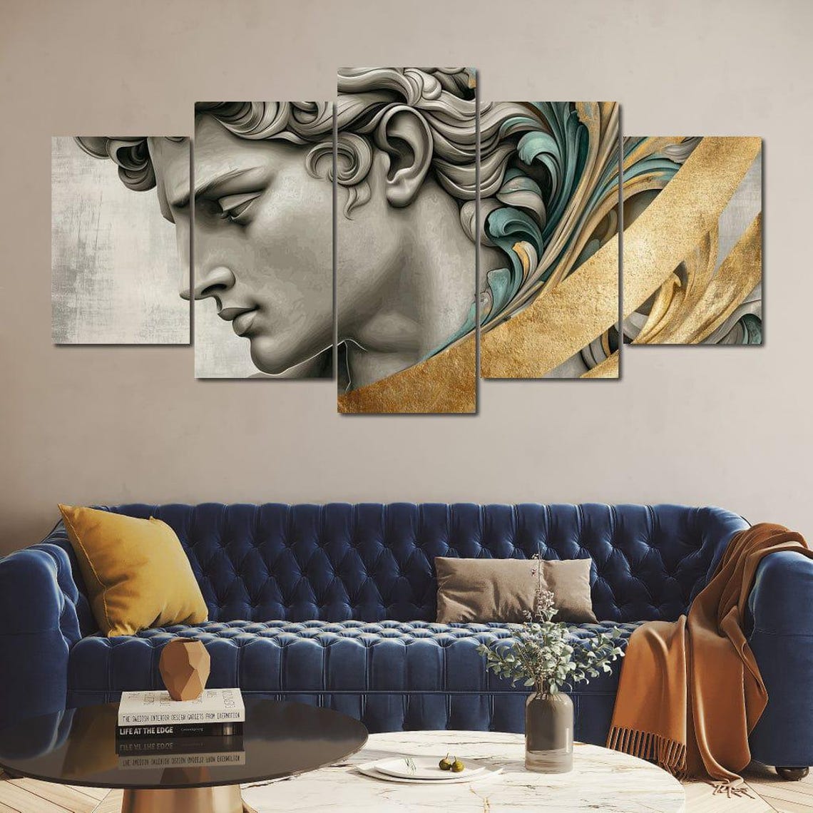 Classical Statue Profile Gold Leaf Modern Greek Sculpture Wall Art - Image 4