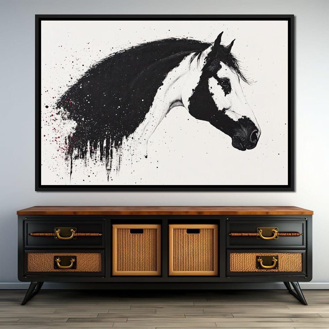 Black White Horse Splatter Profile Minimalist Framed Equine Wall Art - Image 2