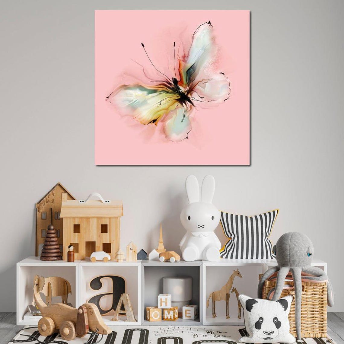 Pastel Watercolor Butterfly Pink Background Nursery Wall Art Print - Image 4