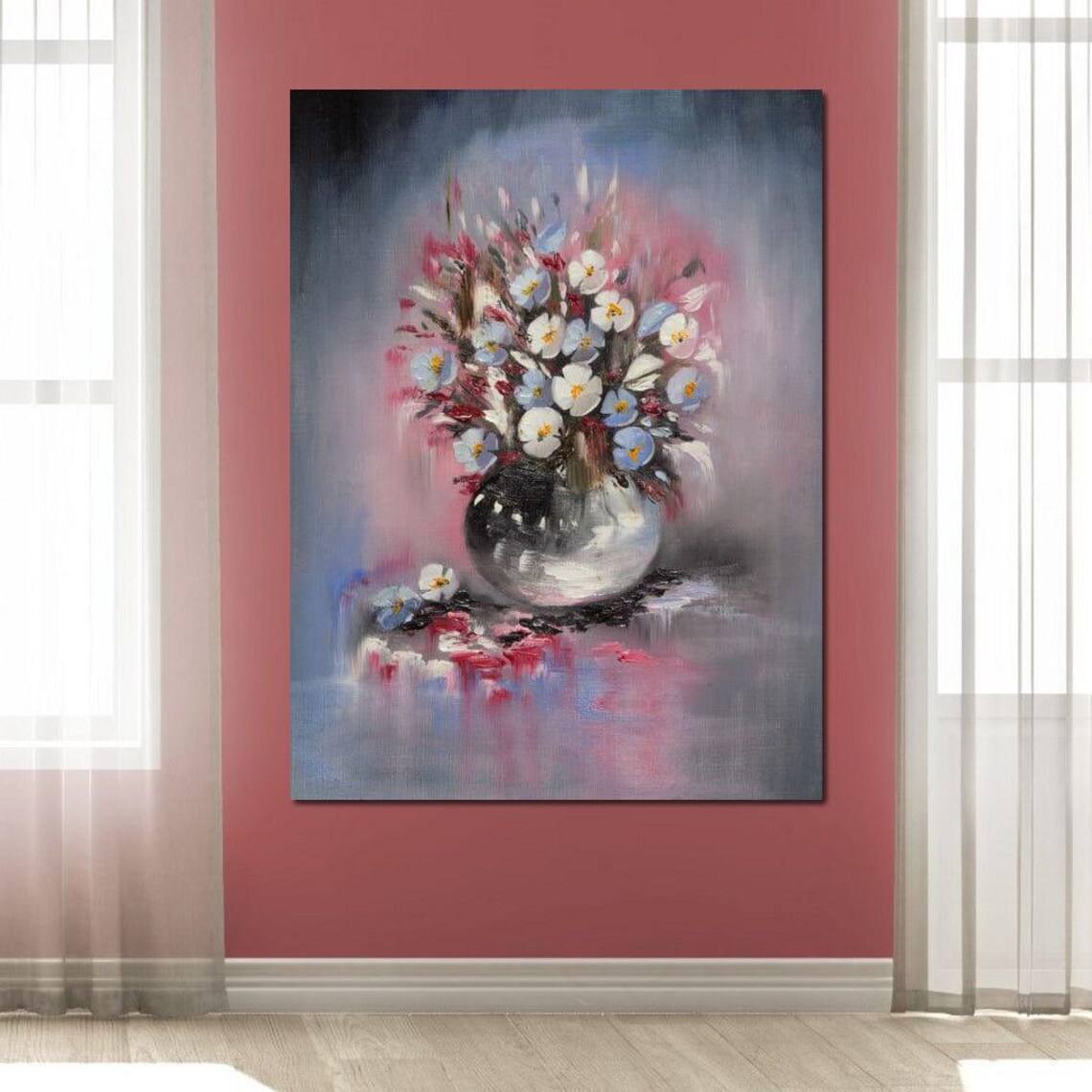 Soft Impressionist Flower Bouquet Glass Vase Pastel Bloom Art Poster - Image 4