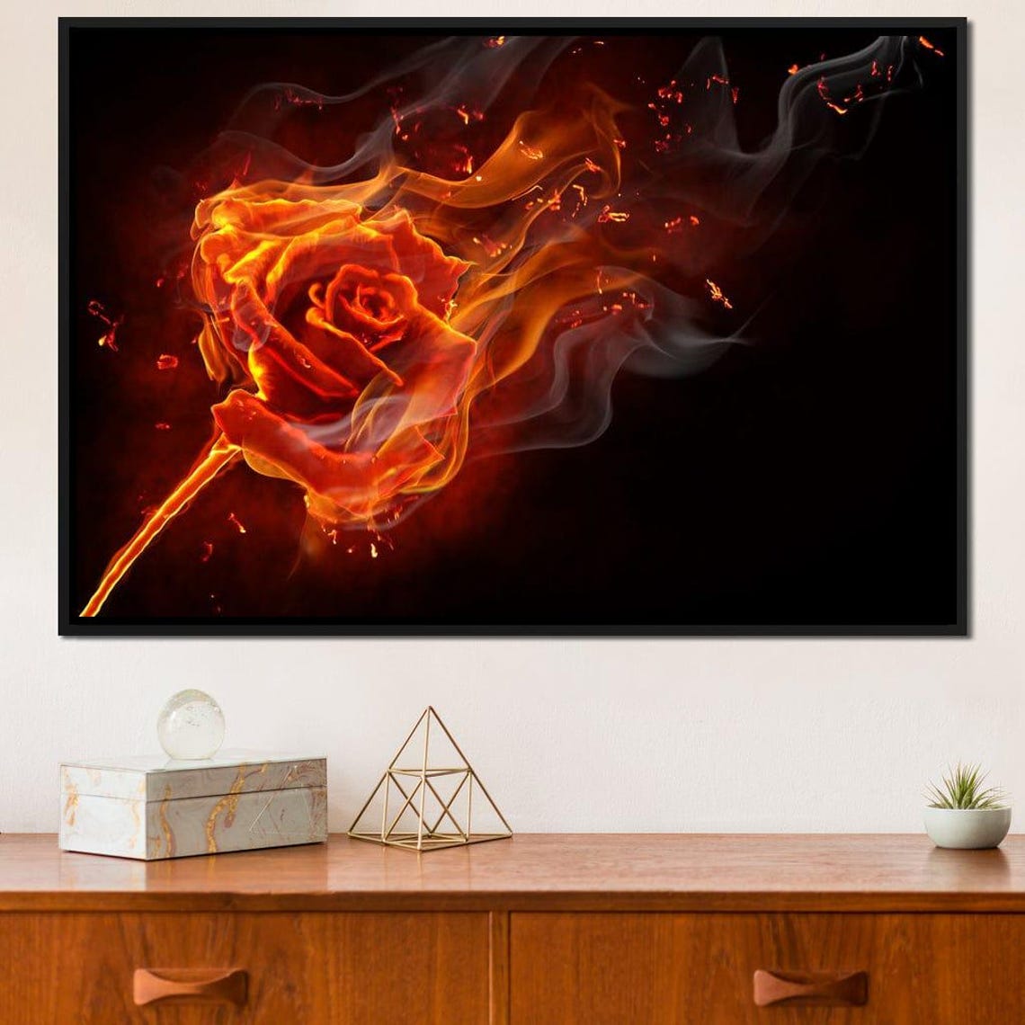 Fiery Rose Burning Flame On Black Background Dramatic Art Poster - Image 2
