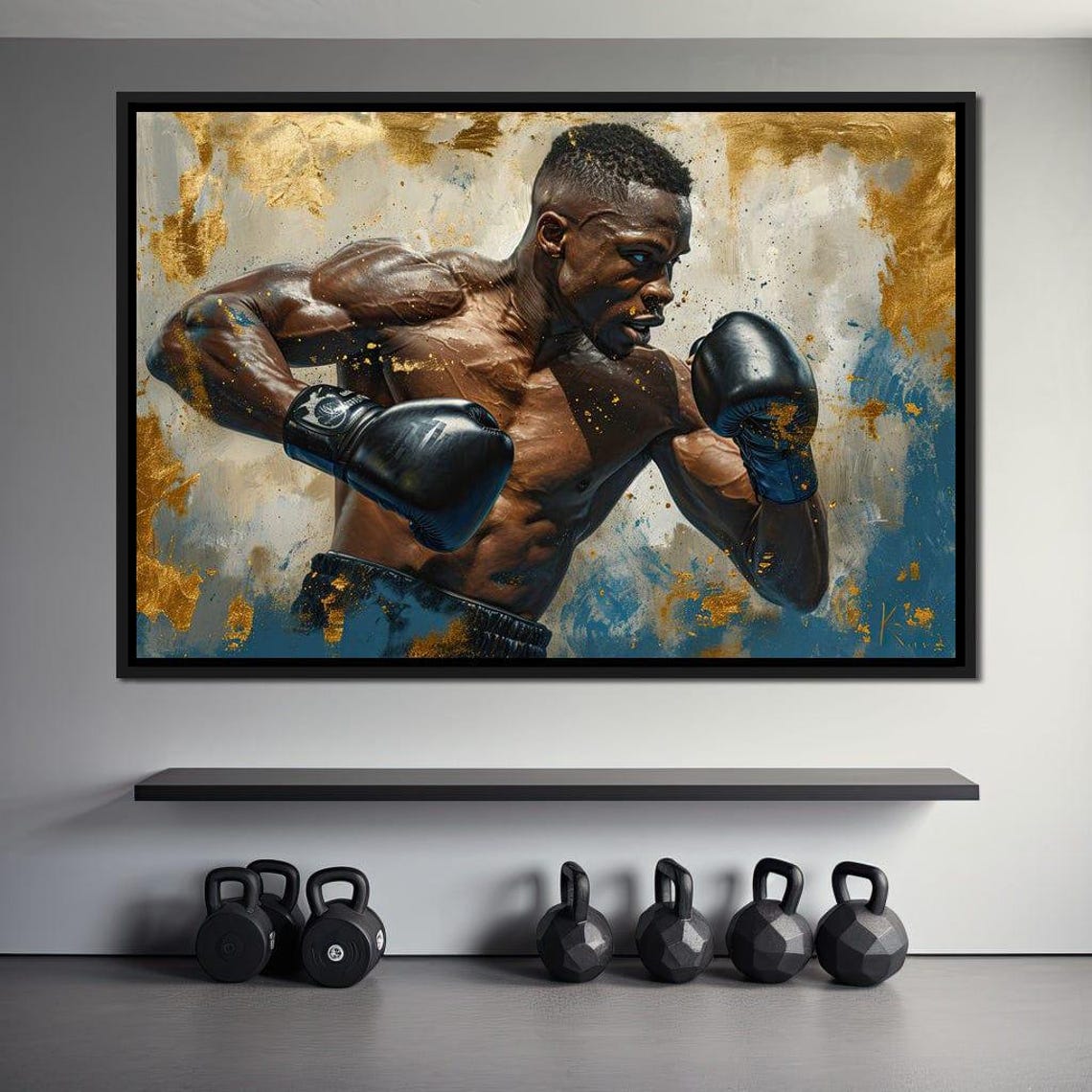 Boxer Fighter Stance Gold Abstract Boxing Motivational Sports Poster
