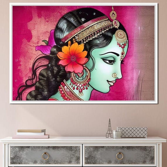 Radhas Grace Divine Goddess Wall Art Hindu Spiritual Home Decor Ethereal Pink Radha Print Cultural Decor By Nichecanvas