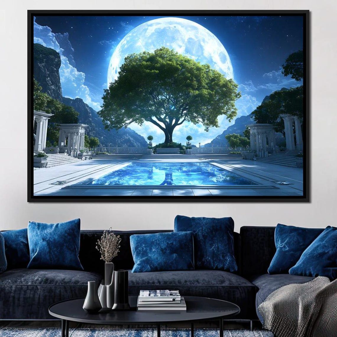 Lunar Reflection Sanctuary Moonlit Art Enchanted Nature Home Decor Tranquil Night Sky Landscape By Nichecanvas - Image 4