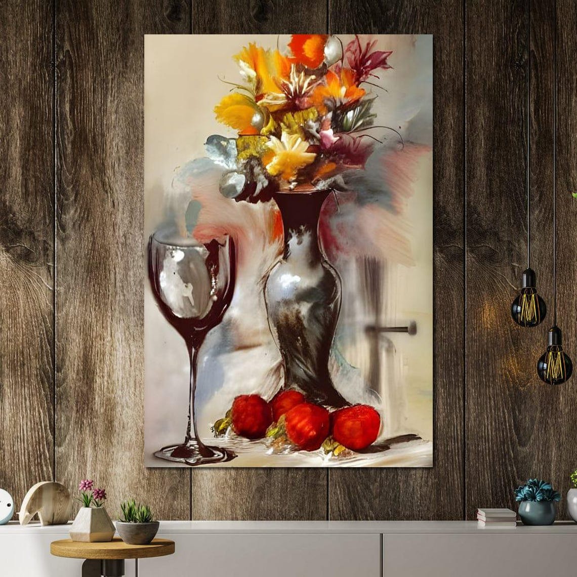 Wine Glass Bouquet And Apple Vintage Still Life Wall Art Poster - Image 2