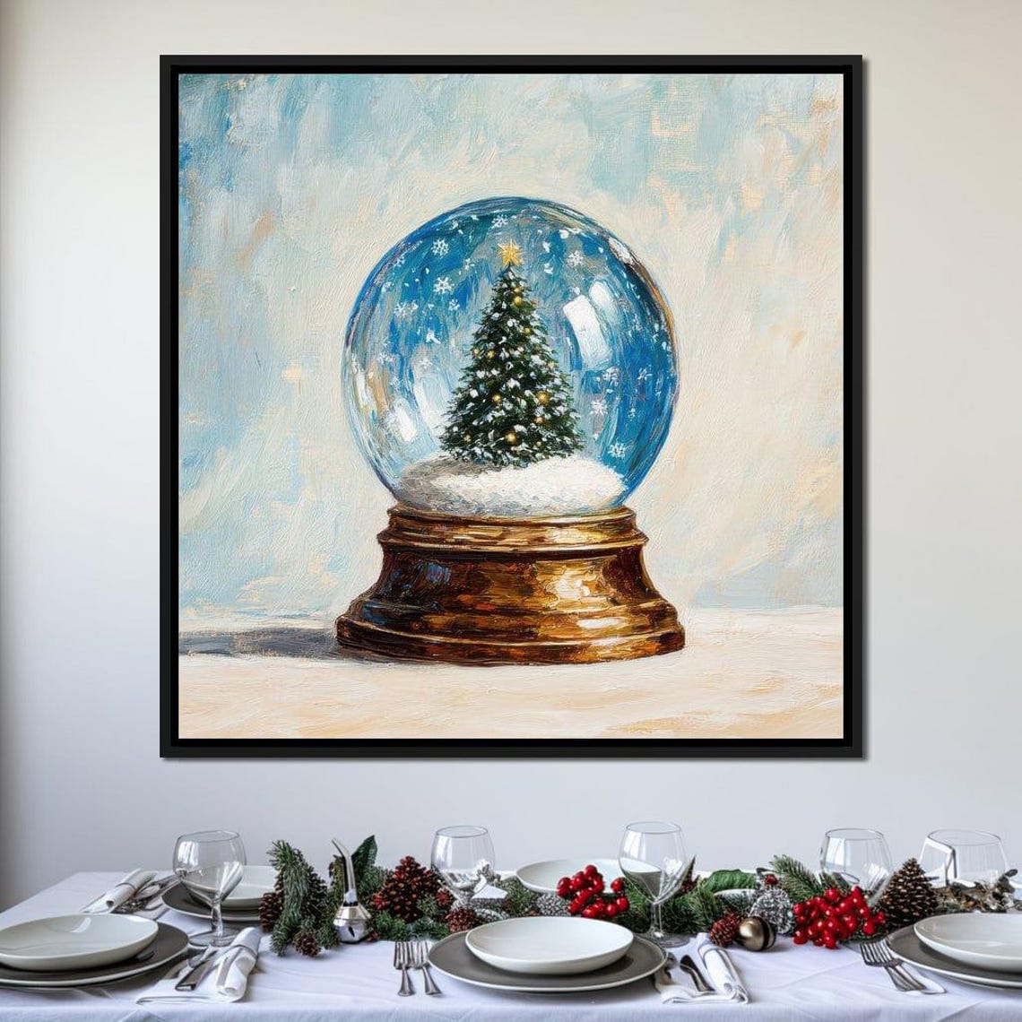 Christmas Snow Globe With Snowy Pine Tree Vintage Holiday Poster - Image 4