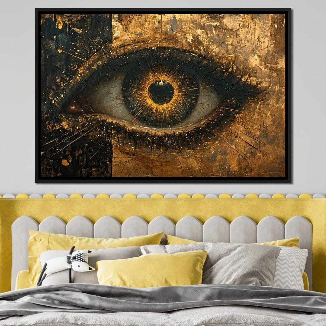 Golden Eye Close Up Black Gold Dramatic Mystical Abstract Wall Art - Image 2