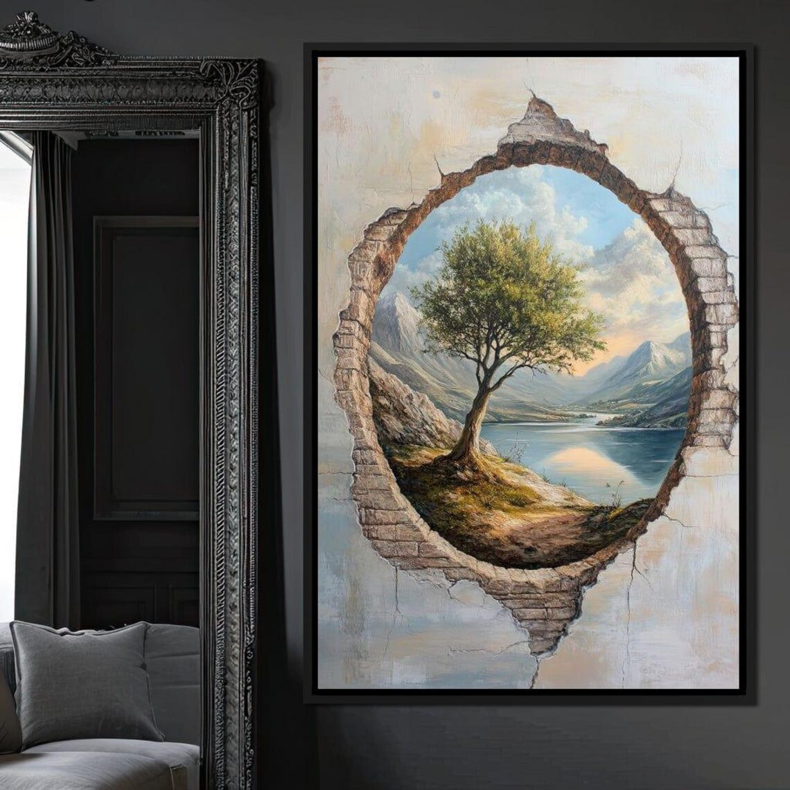 Panoramic Tranquility Portal Serene Nature Wall Art Dreamy Landscape Calm Home Decor Tree Illustration By Nichecanvas - Image 4