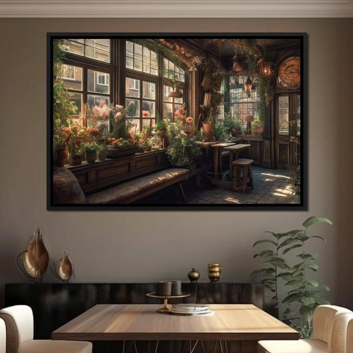 Rustic Plant Filled Cafe Interior Five Piece Split Canvas Wall Art - Image 2