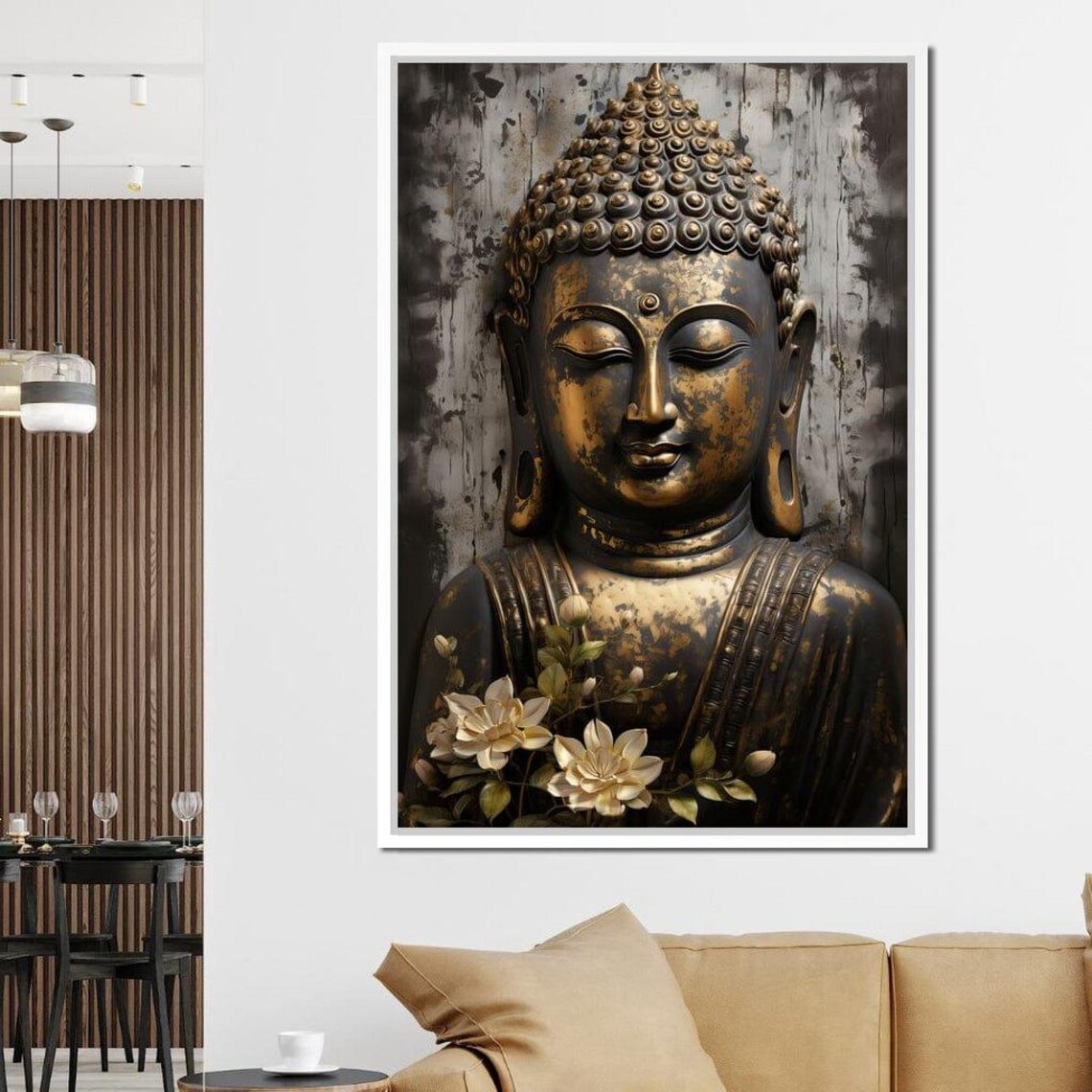 Golden Buddha Head Sculpture Black Gold Zen Meditation Serene Art Poster - Image 4