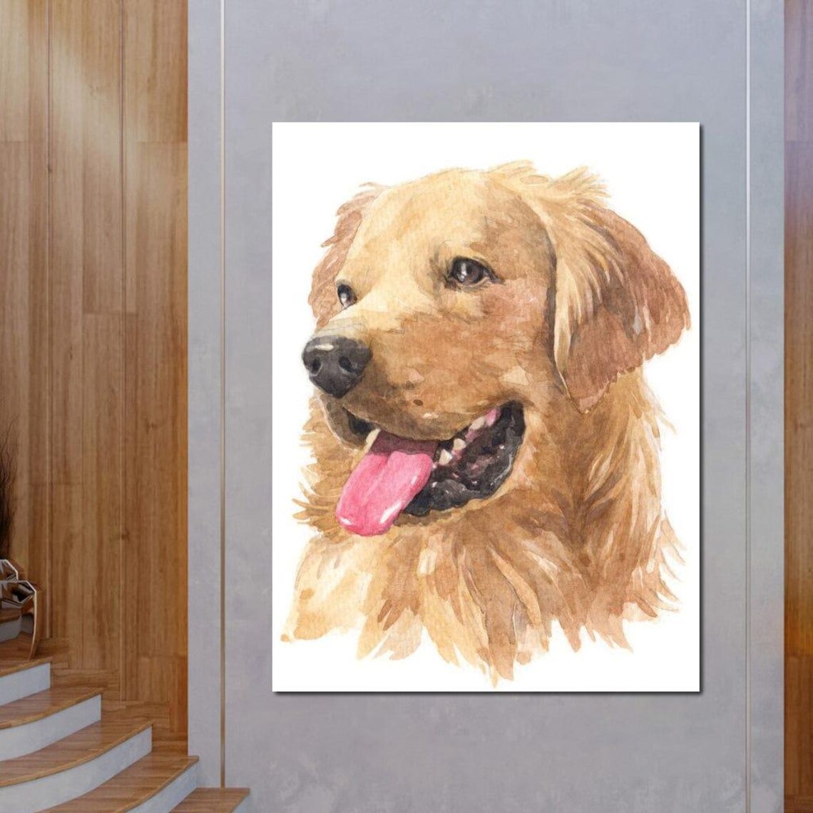 Golden Retriever Watercolor Happy Dog Portrait Pet Lover Wall Art - Image 3