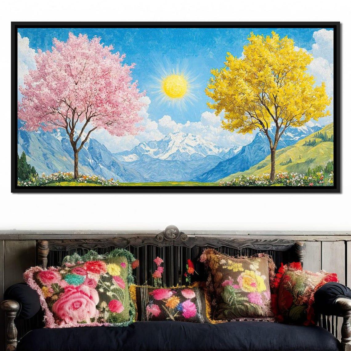 Pink Blossom And Golden Tree In A Sunny Mountain Valley Poster - Image 2