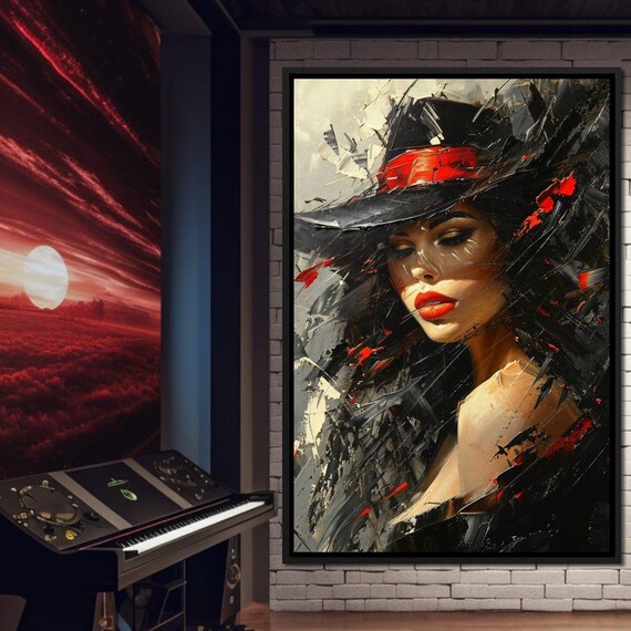 Mystique Fedora Woman Autumn Dramatic Expressionist Portrait Print