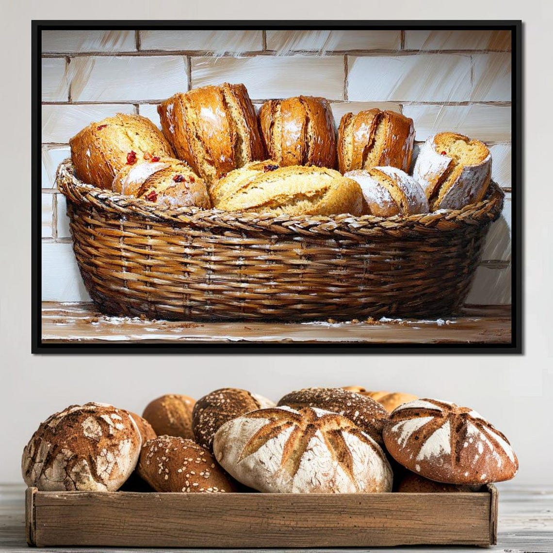 Artisan Bread Basket Rustic Bakery Still Life Kitchen Wall Art - Image 2