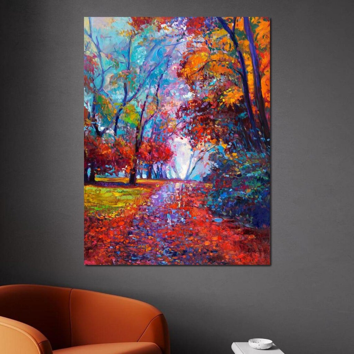 Autumn Forest Path Vibrant Fall Colors Oil Painting Cozy Nature Poster - Image 4