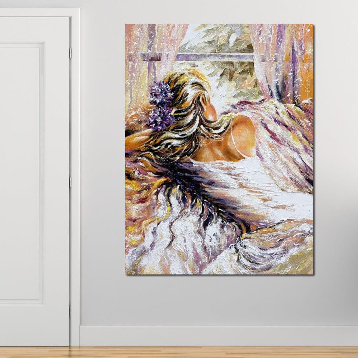 Blushing Bride Impressionist Oil Painting Woman In White Gown Florals Poster - Image 3