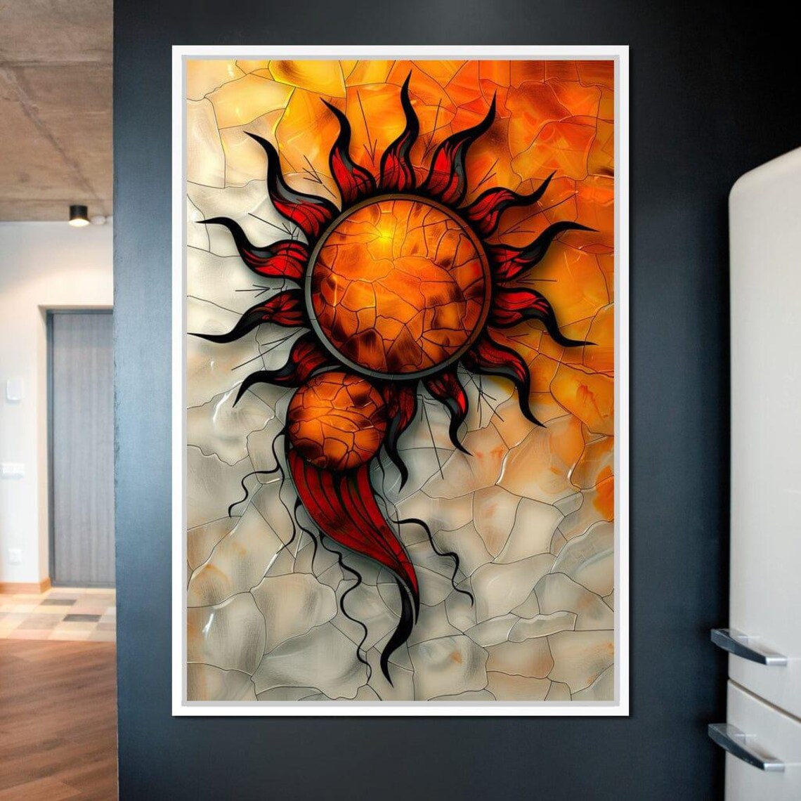 Blazing Crackled Sun Stained Glass Orange Radiant Wall Art Poster - Image 3