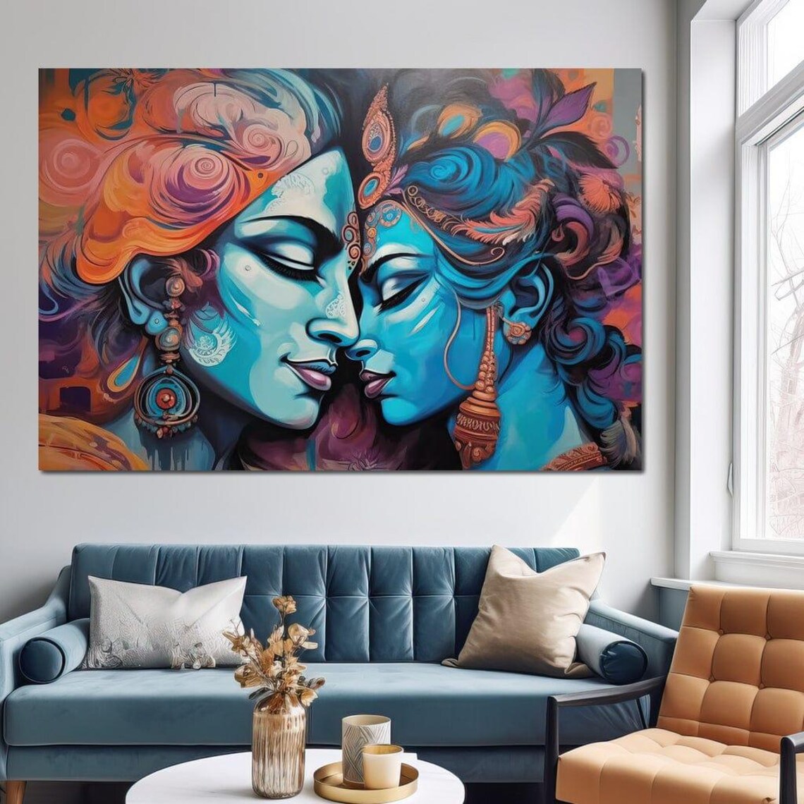 Radha Krishna Divine Lovers Blue Hindu Spiritual Art Couple Poster - Image 4
