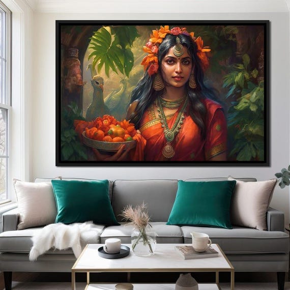 Radhas Prosperity Hindu Wall Art Spiritual Decor Divine Woman Indian Art Home Decor Prosperity Peace By Nichecanvas