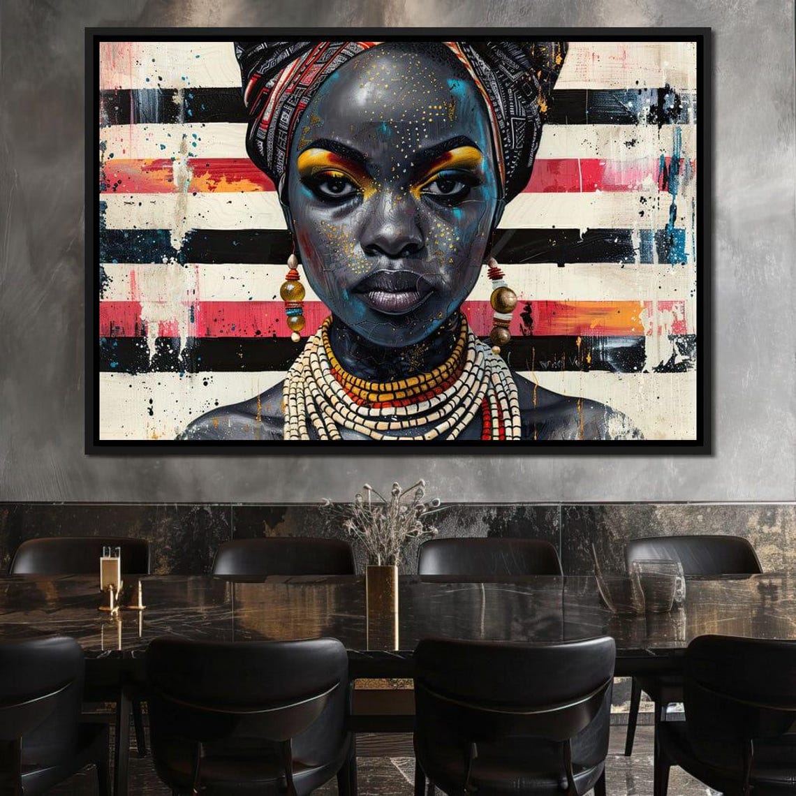 African Queen Portrait with Beaded Necklaces and Headwrap Poster - Image 2