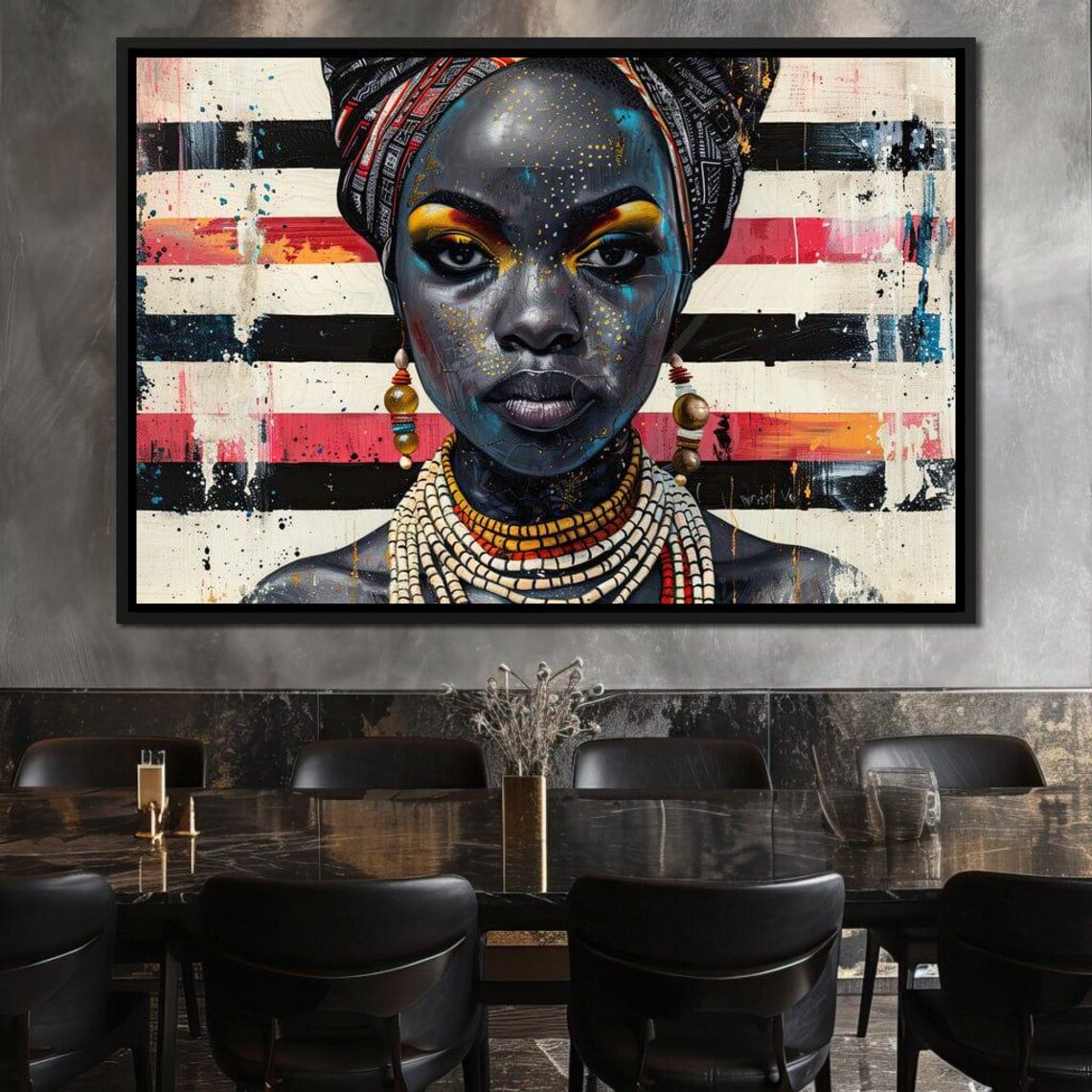 Stellar Gaze Of Sable Grace Sakeem Gibbs African Art Cultural Wall Art Modern Home Decor Unique Portrait Painting By Nichecanvas - Image 2