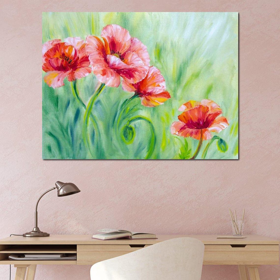 Red Poppies In Green Meadow Oil Painting Botanical Wall Art Print - Image 4