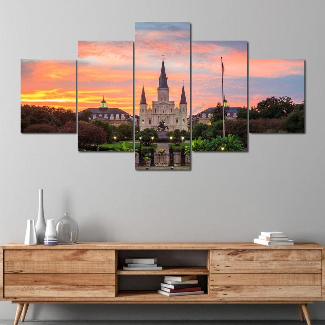 Saint Louis Cathedral New Orleans Sunset Five Panel Cityscape Poster