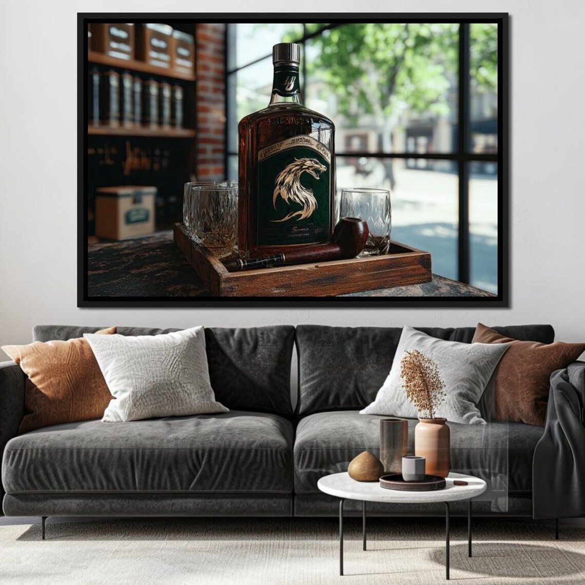 Dragon Label Whiskey Bottle Pipe Crystal Glasses Vintage Bar Art Poster - Image 3