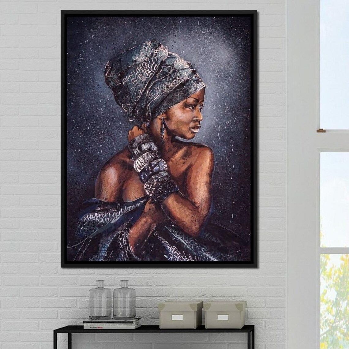Under the Stars African Beauty Lace Headwrap Portrait Wall Art - Image 2