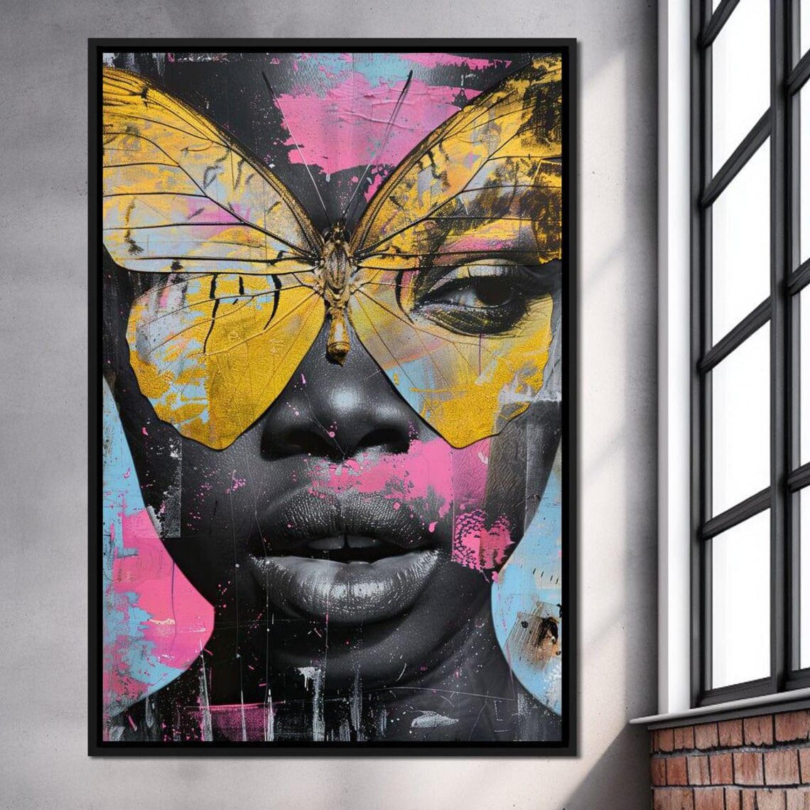 Golden Butterfly Woman Portrait Street Art Pop Urban Face Wall Print - Image 4