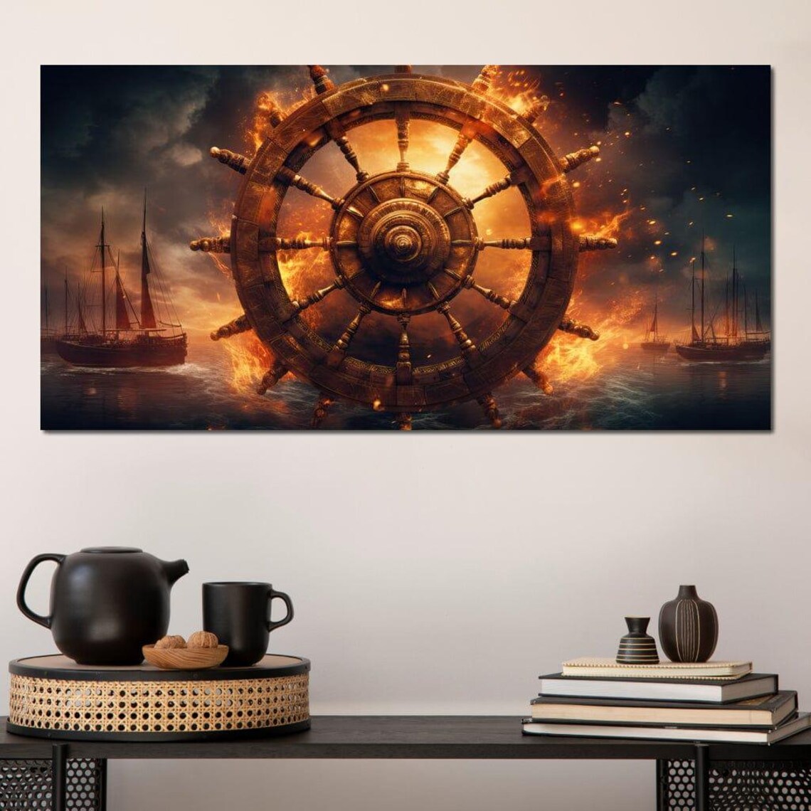 Ships Wheel On Fire 03 Neal Hackett Nautical Art Burning Wheel Home Decor Sailing Decor Ocean Theme Coastal Design By Nichecanvas - Image 4