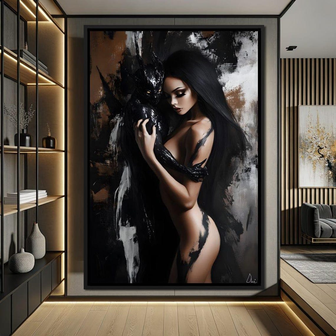 Enigmatic Embrace Essence Bold Abstract Art Modern Wall Decor Feminine Grace Emotional Depth Home Decor By Nichecanvas - Image 4